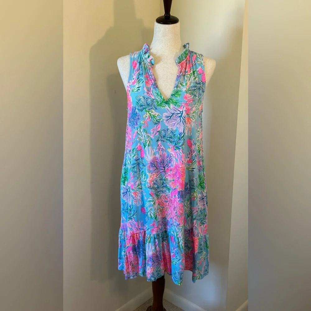 Lilly Pulitzer Malone Swing Dress SZ M Celestial Blue Cay To My Heart Like New 💕 - Picture 5 of 8